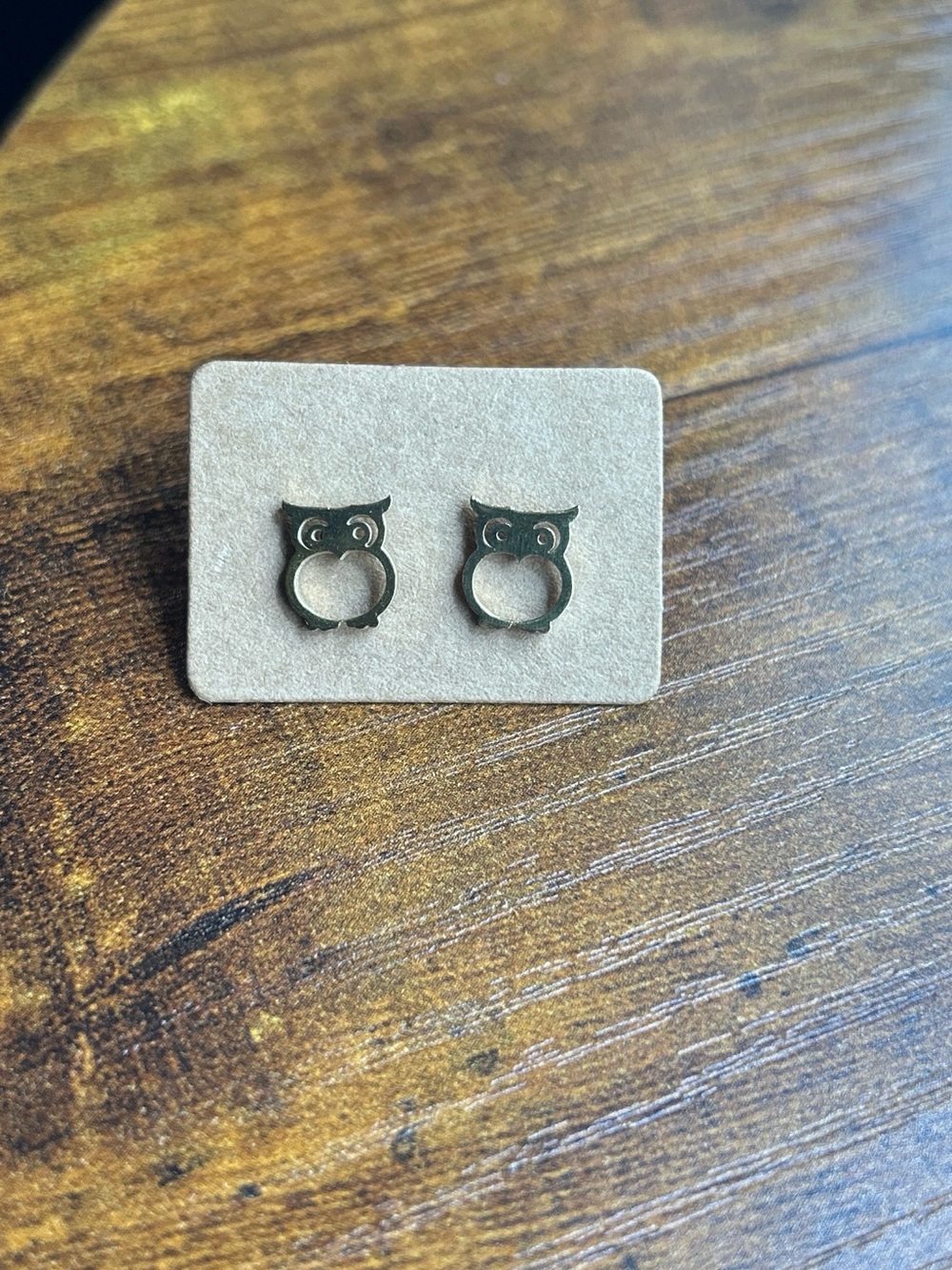Owl Stud Earrings — Gold Tone